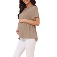 thumbnail image 4 of INSPIRE CHIC Women's Mother's Day Maternity Babydoll Top Short Sleeves Pleated Waist Pregnancy Tee Shirt Oversized Peplum Casual Loose Blouse XL Khaki, 4 of 6