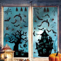 Halloween Decorations Halloween Window Clings Decals for Window Glass Decorations Halloween Glass Decals for Party Decorations Bat Spider Haunted Hous Spooky Door Stickers