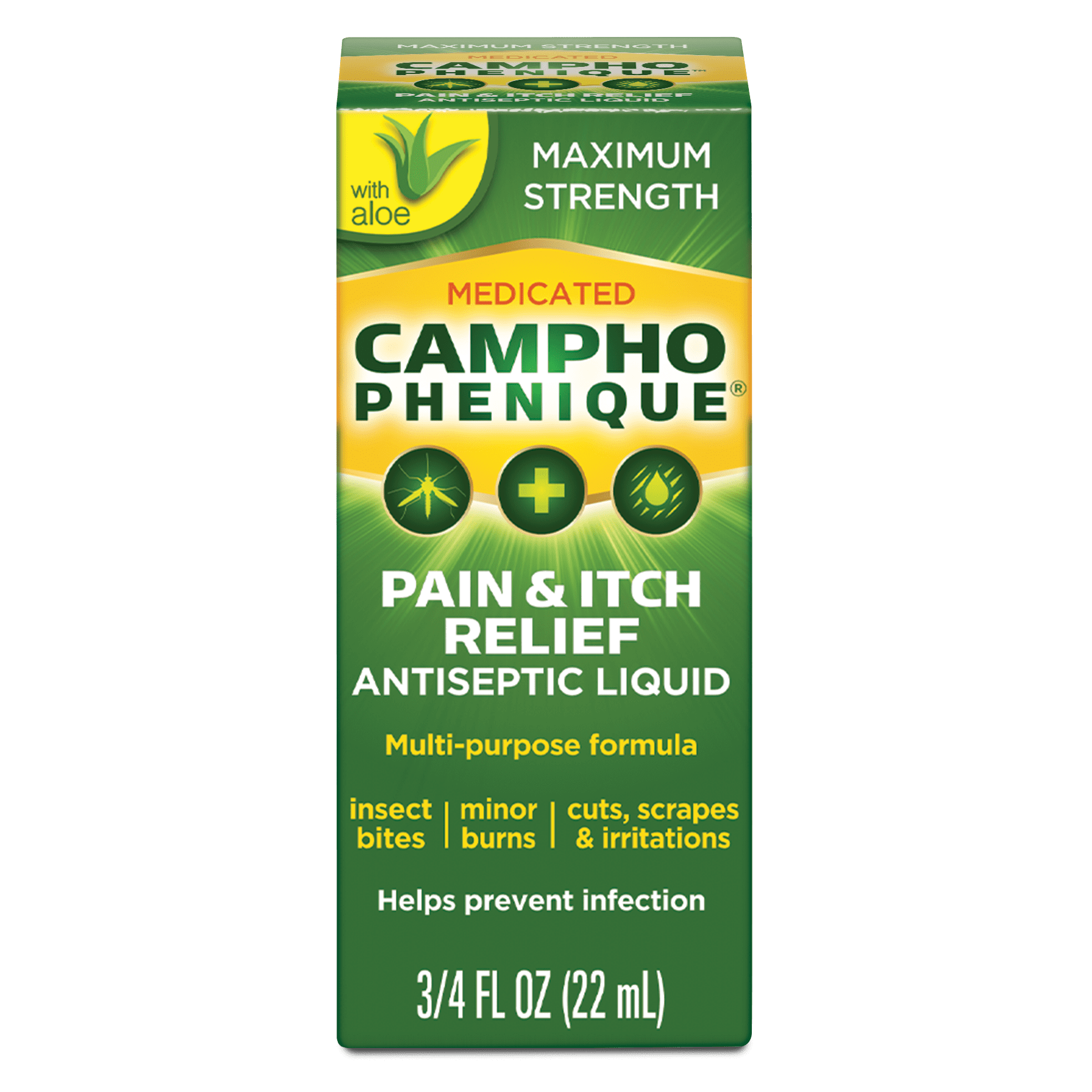 Campho Phenique Maximum Strength Antiseptic Liquid, Pain Relief and Anti-Itch Treatment, 0.75oz