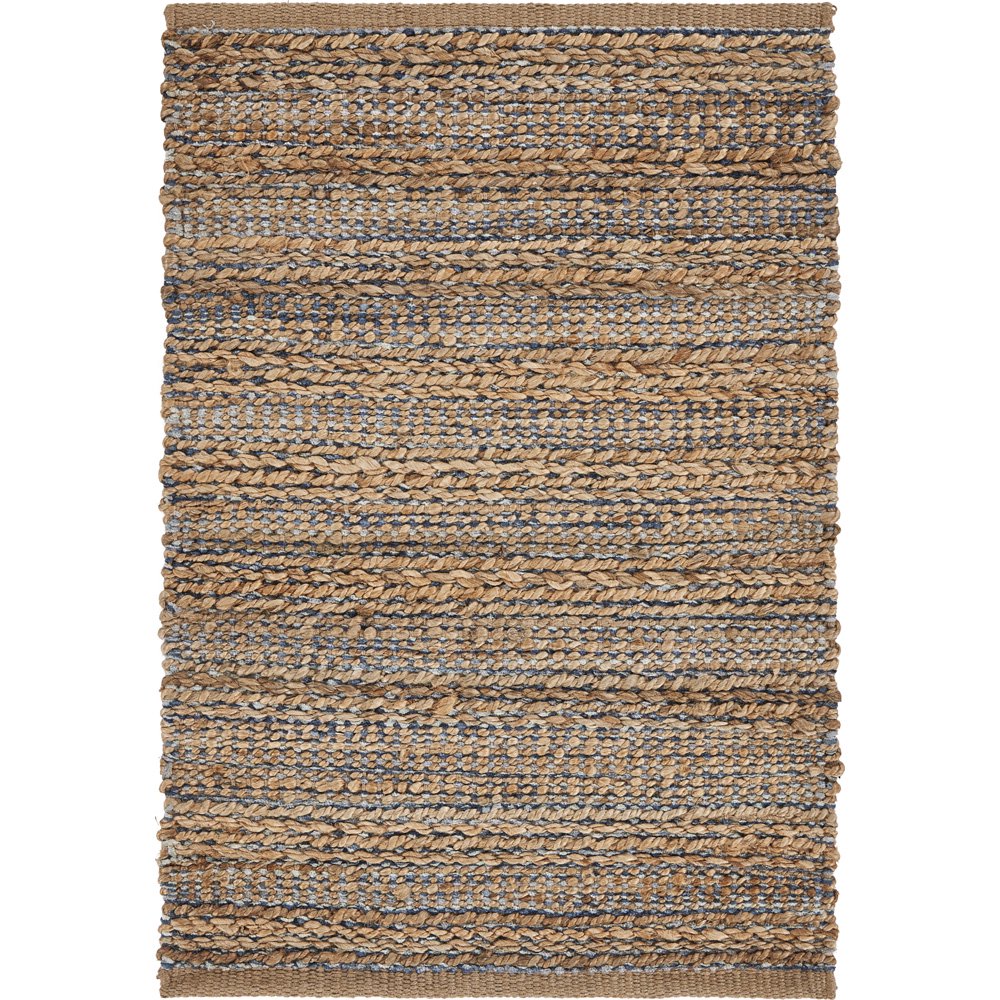 LR Home Natural Fiber Beige & Blue Rectangle 9x12 Feet Plush Indoor