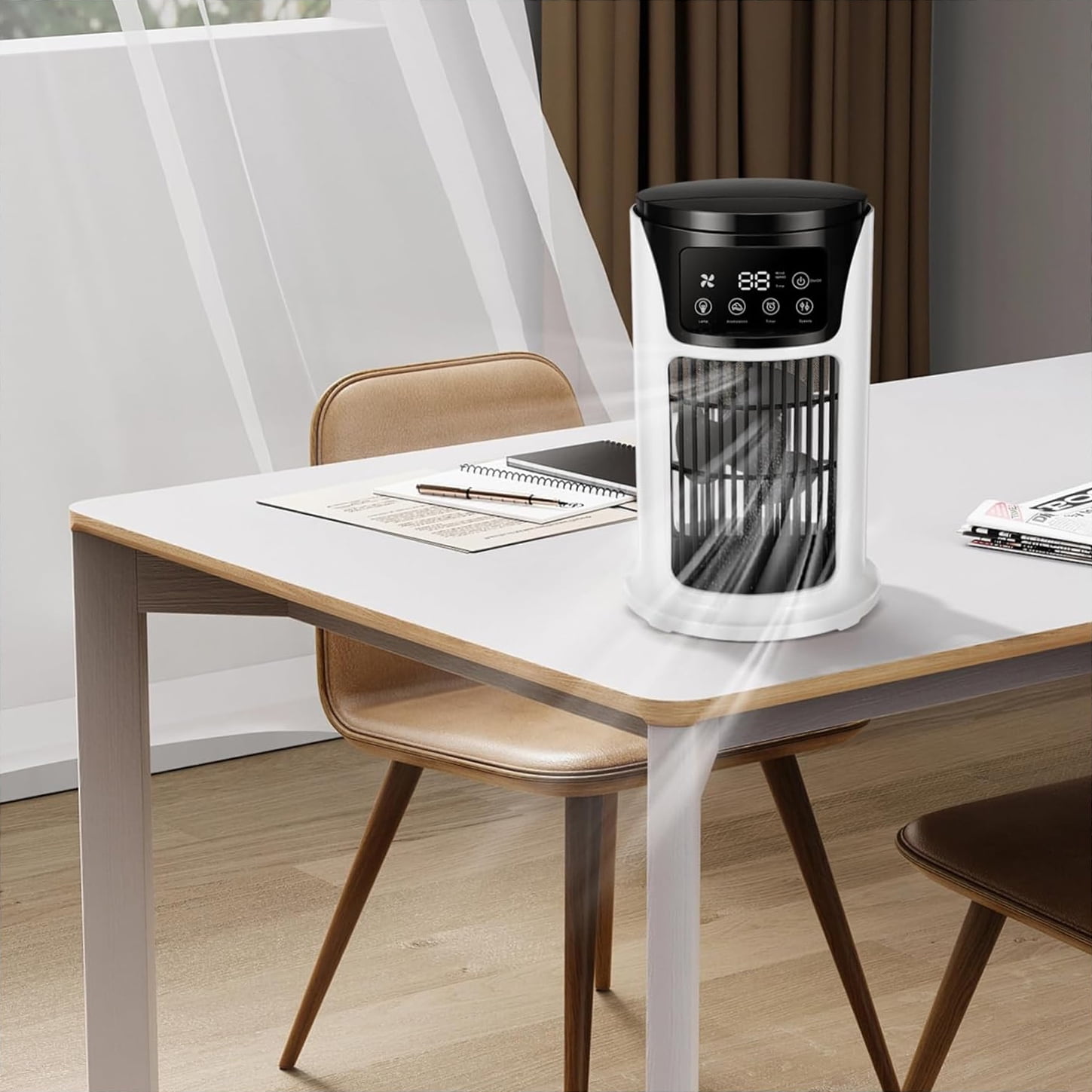 AIMEDYOU Portable Air Conditioner Humidifier Atmosphere Light Fan USB Cooler Air Conditioner, 3 In 1 Function, Office Household Essential Cooler USB Portable Air Conditioner USB Fan
