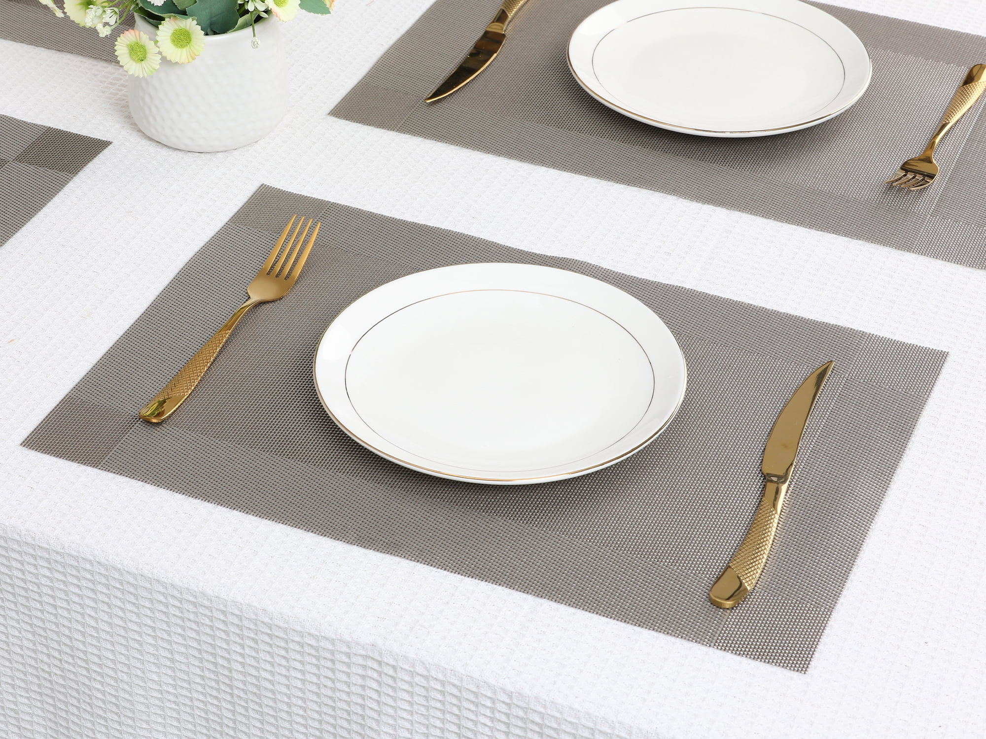 Unique Bargains Set of 8 Washable Wipeable Heat Resistant Table Placemat Gray 18x12in