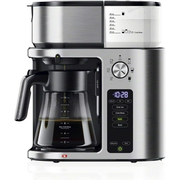 MultiServe Plus 10- Cup Pod Free Drip Coffee Maker, 7 Brew Sizes/Hot & Cold Brew, Stainless steel