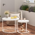thumbnail image 5 of Nesting Coffee Table Round Side Table Set of 2 End Tables for Living Room Bedroom Balcony,White Wooden Stacking Accent Coffee Tables with Metal Frame, 5 of 8