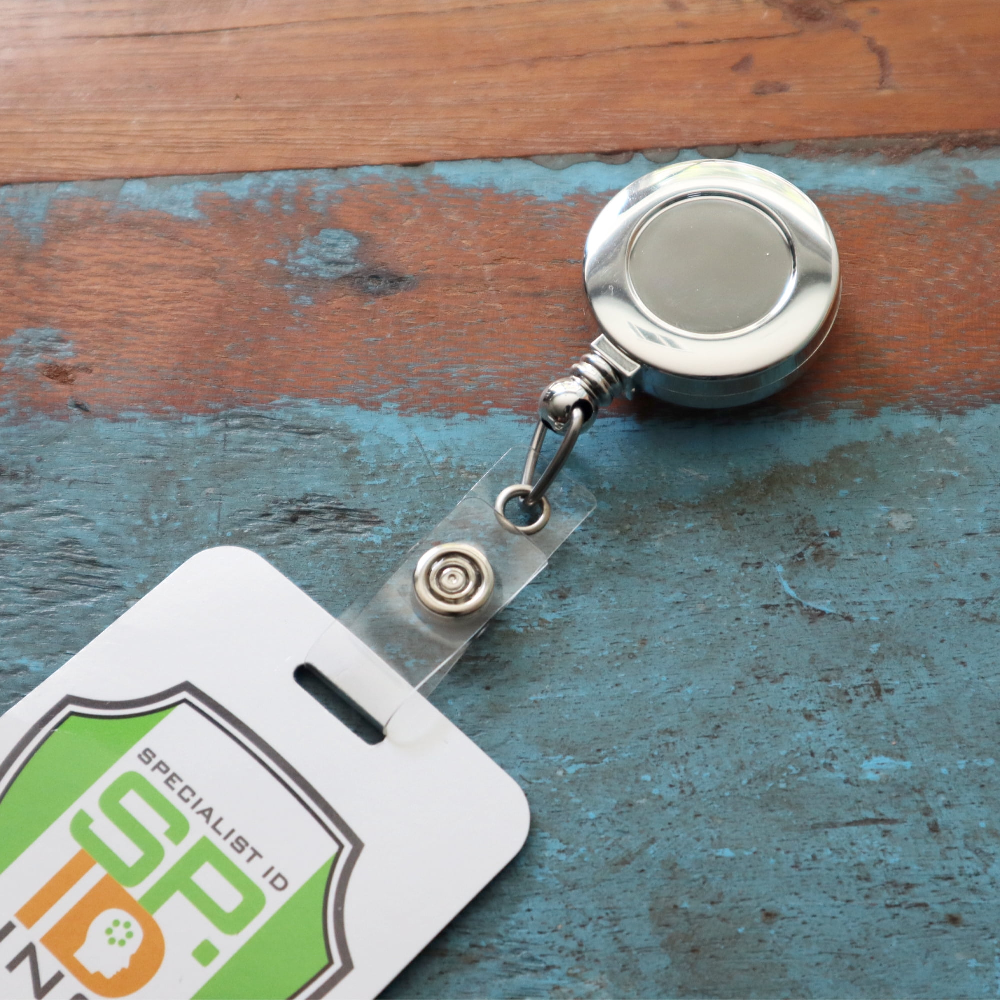 25 Pack - Retractable Badge Reel with Belt Clip - Shiny Metallic Bling Card Extender for Access Card or Key by Specialist ID (Silver)