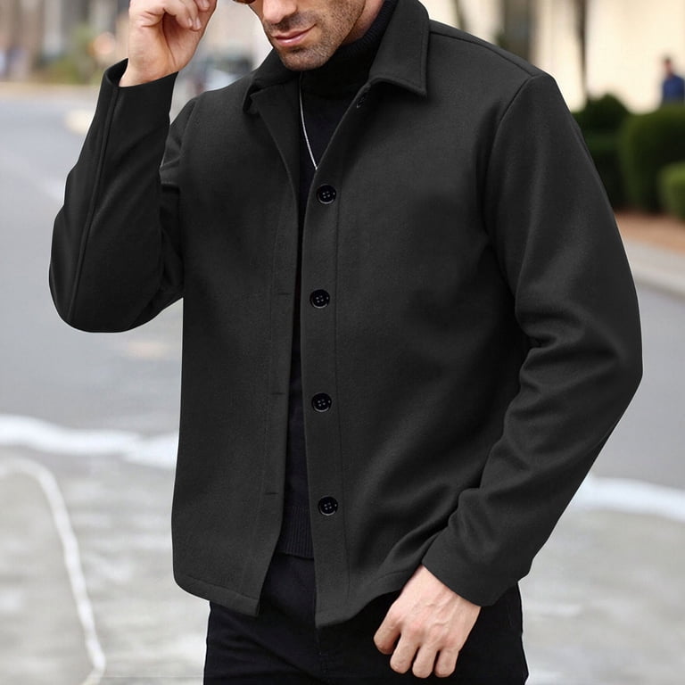 Woolen Jackets for Men Long Sleeve Button-Down Collared Coats Mens