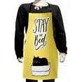 thumbnail image 1 of Saying Kids Apron, Illustration of Sleepy Black Cat Sitting in the Stay in Bed Funny Phrase, Boys Girls Apron Bib with Adjustable Ties for Cooking Baking Painting, Mustard Black White, by Ambesonne, 1 of 2