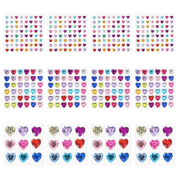12 pegatinas de gemas de corazón para manualidades, pegatinas autoadhesivas de diamantes de imitación, pegatinas de diamantes de imitación para manualidades
