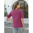 thumbnail image 3 of Women's Short Sleeves T Shirt Casual V Neck Solid Casual Sweatshirt, 3 of 6