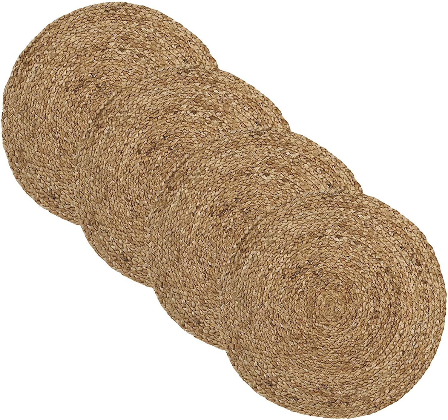 Everyday Casual Braided Jute Round Placemat Set of 4, 15" x 15", 4