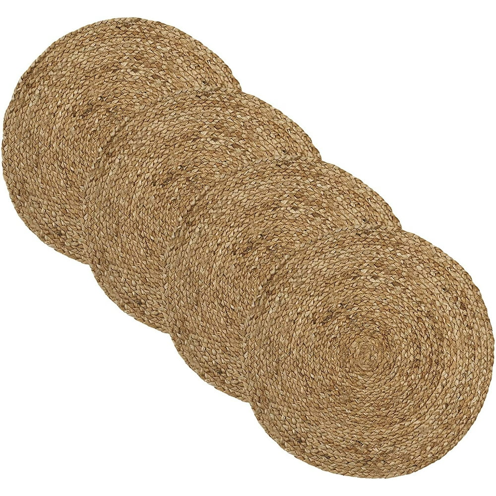 Everyday Casual Braided Jute Round Placemat Set of 4, 15" x 15", 4