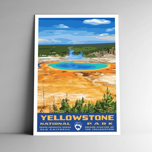 Yellowstone National Park Vintage Travel Poster / Postcard WPA Style Grand Prismatic Spring