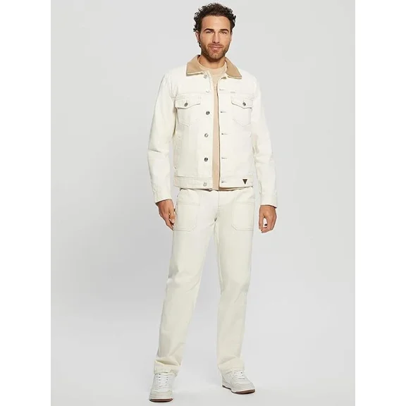 $118 GUESS Men's Mason Straight Regular Fit Jeans Pearl White, 32WX32L