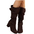thumbnail image 6 of Tawop women's Boots Mid-Calf Chunky High Heel Buckle Side Zip Round Toe Boots, 6 of 8
