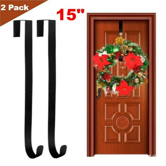 Crowdstage Wreath Hanger for Front Door - Large Wreath Metal Hook for Christmas Wreath Over the Door Hanger(2 Packs 15 inch Black)