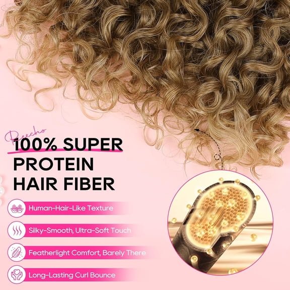 WEIF-Clip in Hair Extensions - 4PCS 18" GoGo Curly Hair Extensions 100% Super Protein Hairpieces with Invisible Lace Weft Silky Soft Natural Look for Women - Light Golden Brown with Lighter Ends
