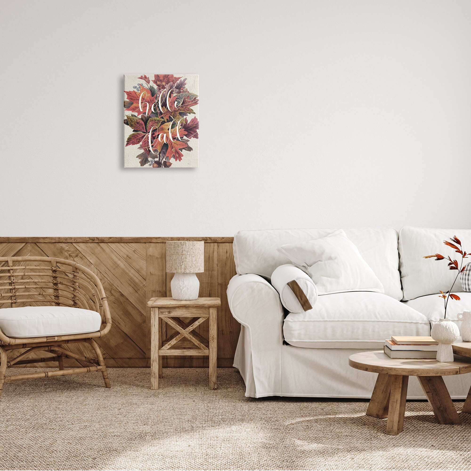 Stupell Industries Hello Fall Phrase Orange Autumn Leaf Pile, 36 x 48,Design by Daphne Polselli
