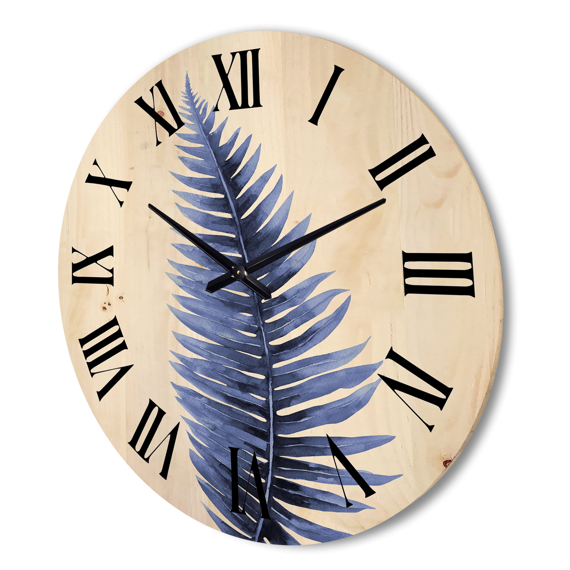 Designart 'Tropical Blue Watercolour Leaves On White' Bohemian & Eclectic Wood Wall Clock