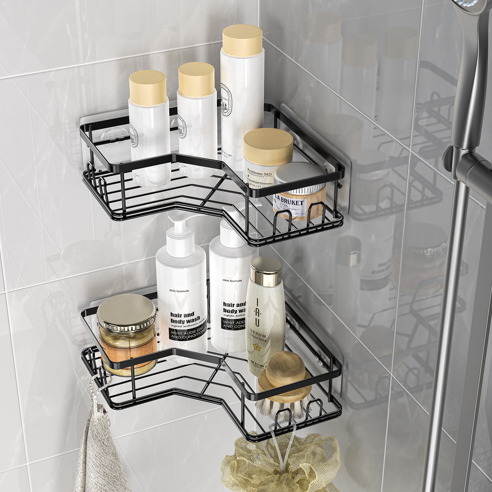 EAEREGS Shower Caddy Hanging Over Shower Head, 2-1 Black Stainless steel Shower  Shelf With 2 Vintage Hooks and 1 Pack Adhesive Soap Dishes (Matte Black) in  2023