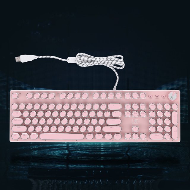 Teclado para juegos NESWOIZI, estilo retro punk, interruptor azul, retroiluminación blanca, cable USB, ideal para escritorio, juegos y oficina, elegante teclado mecánico rosa 920-009295