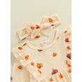 thumbnail image 5 of Newborn Baby Girls Halloween Clothes Pumpkin Ruffle Romper Long Sleeve Waffle Bodysuit with Headband Set Fall Outfits, 5 of 8