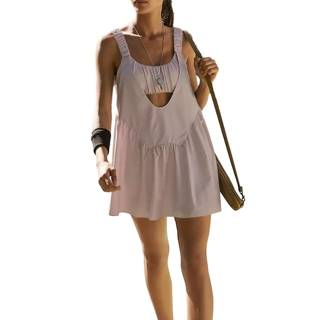 Faithtur Robe de Tennis pour Femme à Découpes, Ample, Sans Manches, Robes Athlétiques avec Soutien-Gorge Intégré et Ensemble de Shorts pour Entraînement, Robe de Golf
