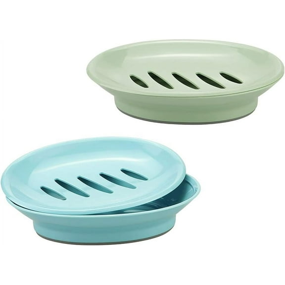 2 Pack Soap Dishes, Removable Soap Drainers Plastic Soap Holder, Simple Double Layers Drain Soap Box, Soap Saver Box Container for Bathroom,Blue, Green