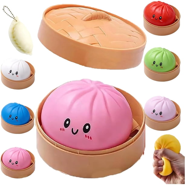 Cute Mystery Giant Dumpling Squishies Ball, Lindas Bola Compresión Misteriosa Rosa Cara Feliz Oficina Casa, Masa Bollo Vapor Simulada, Juguete Sensorial Grande Anti-estrés Adulto