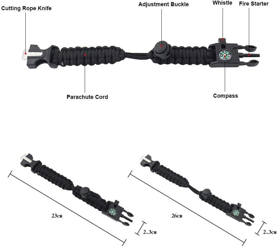 5 in 1 Adjustable Paracord Emergency Bracelet Fire Starter, Compass, Whistle, and More