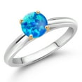 thumbnail image 2 of 925 Sterling Silver with 10K Yellow Gold Blue Simulated Opal Solitaire Engagement Ring for Women (0.30 Cttw, Gemstone October Birthstone, Round Cabochon 6MM, Available in Size 5, 6, 7, 8, 9), 2 of 4