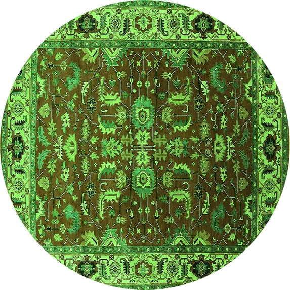 Ahgly Company Indoor Round Oriental Green Industrial Area Rugs, 8' Round