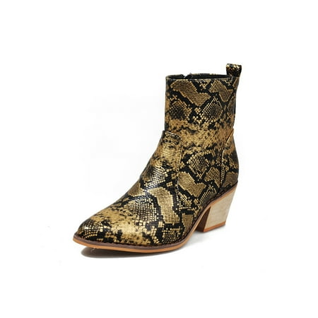 

Rockomi Women Anti-Slip Booties Office Side Zip Ankle Boots Ladies Formal Casual Chunky Heel Block Heels Bootie Gold 7