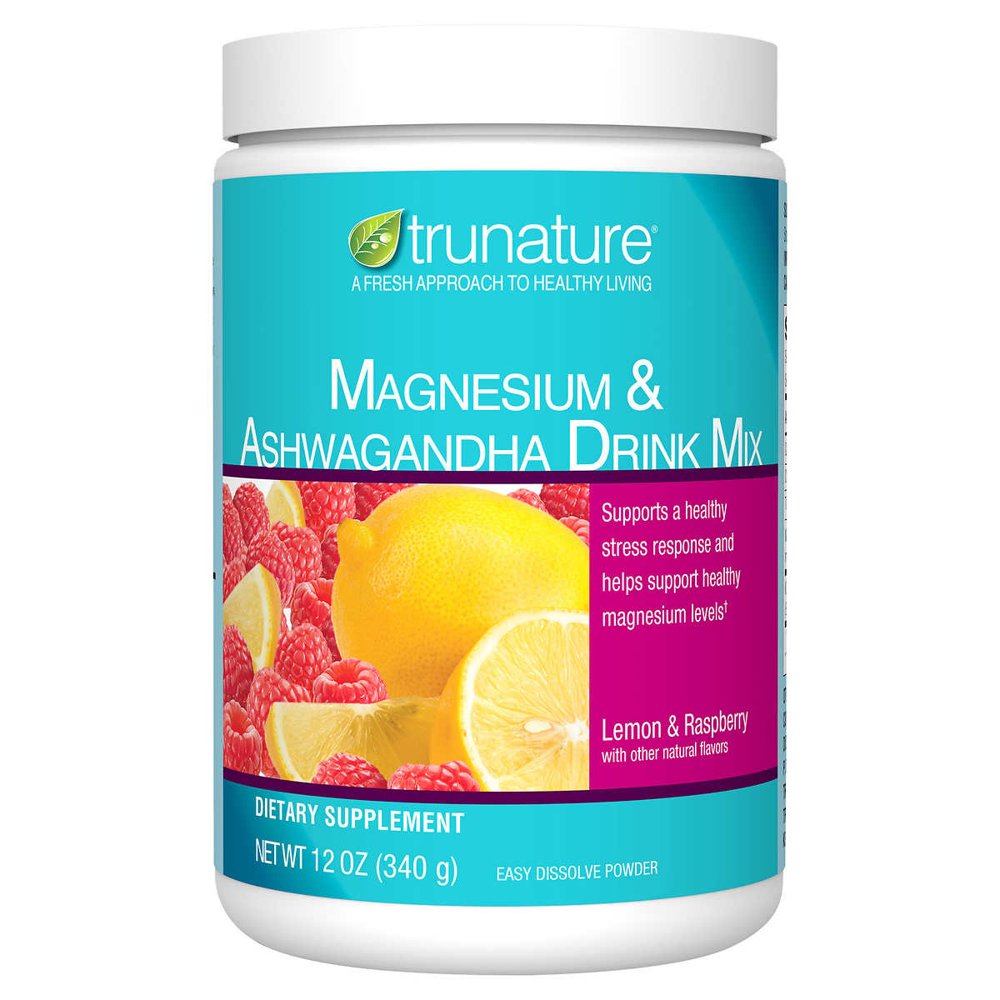 trunature Magnesium and Ashwagandha Drink Mix Powder, 12 Ounces