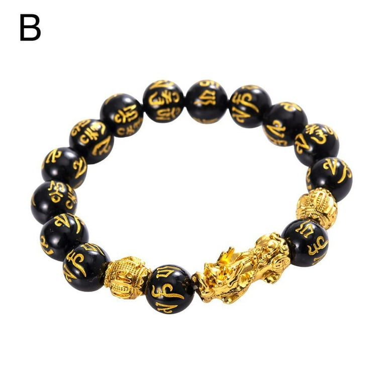 1Pcs Gold Double Chinese Dragon Pixiu Lucky With Black Beads Bracelet