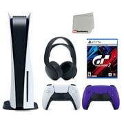 Sony Playstation 5 Disc (PS5 Disc) with Extra Purple Controller, Gran Turismo 7 Launch Edition and Black PULSE 3D Headset Bundle with Cleaning Cloth