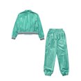thumbnail image 6 of HULIJA Boys Metallic Bomber Jacket and Pants Modern Jazz Dance Clothing Set Hip Hop Dancing Outfits Light Green 14, 6 of 7