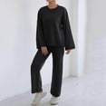 thumbnail image 2 of YUGYXL Women's Sweatsuit 2 Piece Outfits Crewneck Long Sleeve Knit Sweater Top Wide Leg Pants Lounge Sets Knit Tracksuits Black L, 2 of 7