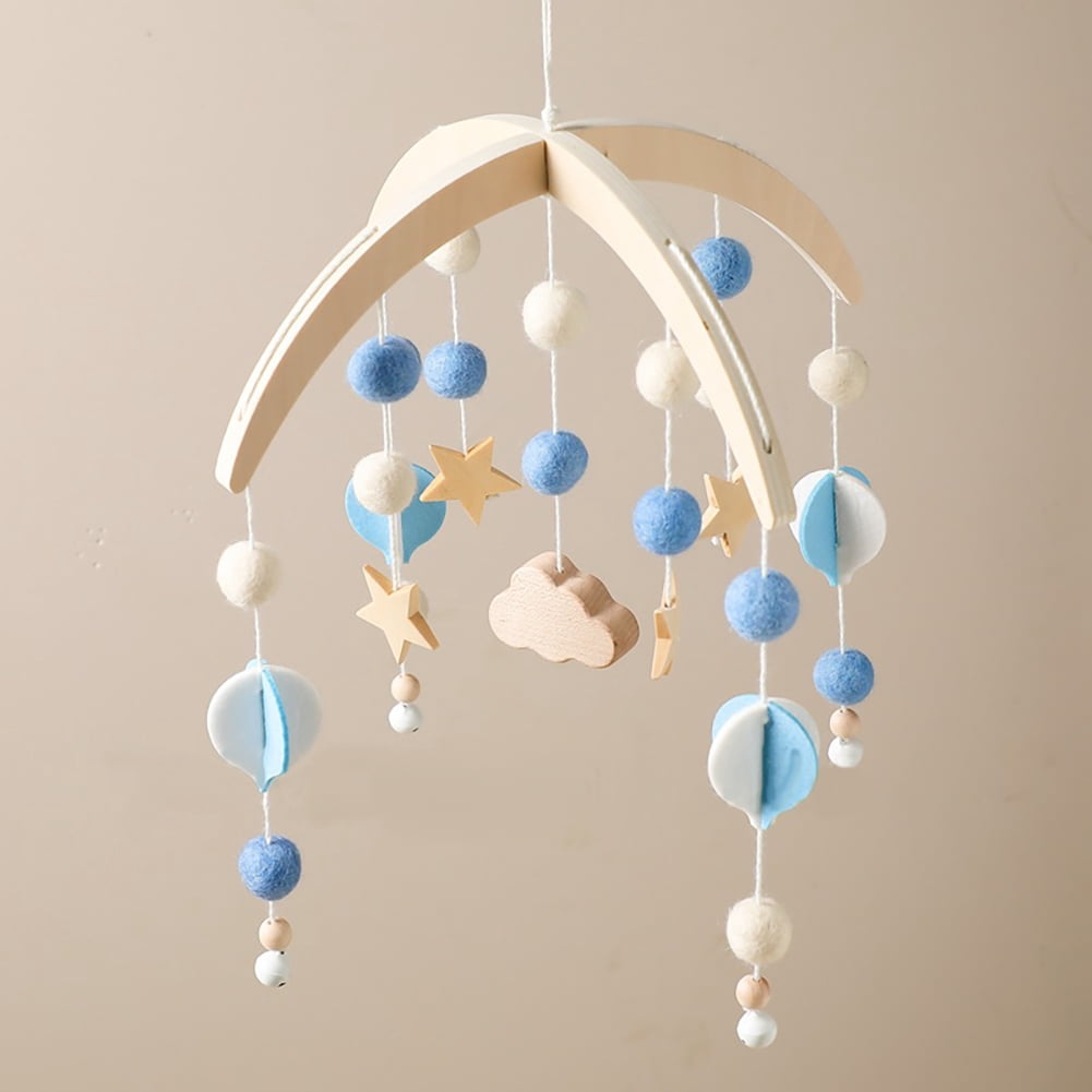 Wooden Baby Crib Bell – Star-Shaped Hanging Wind Chime Toy, Soothing Rotating Mobile for Newborns & Infants, Blue