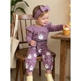 thumbnail image 2 of RUINIXCW Baby Girls Halloween Outfits Adorable Letter Pumpkin Embroidery Long Sleeve Romper and Elastic Waist Pants Headband Set, 2 of 9