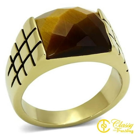 Mens Stainless Steel Tigers - Classy Not Trashy® Men's 13 mm Stone Sized Stainless Steel Tiger Eye Ring - Size 12