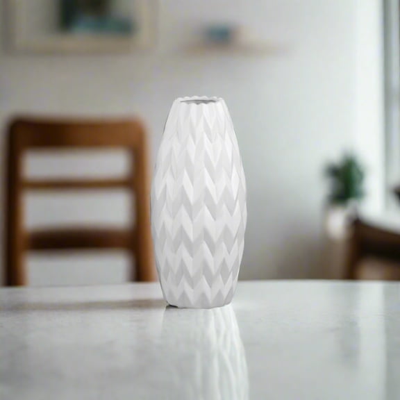 Dallyn Ceramic Rounded Bellied Vase with Round Lip and Embossed Wave Design