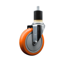 5 Inch 316SS Orange Polyurethane Wheel Swivel 1-7/8 Inch Expanding Stem Caster