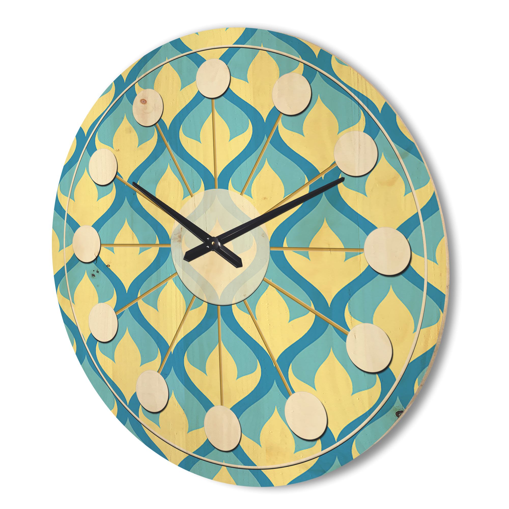 Designart 'Abstract Retro Pattern Design XVII' Mid-Century Modern Wood Wall Clock