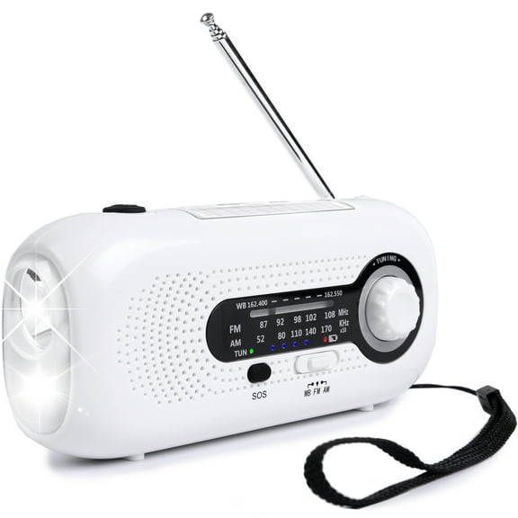 Wind Up Radio, Solar Hand Crank Portable Emergency AM/FM Weather Radio, 2000mAh Survival Radio with LED Bright Flashlight, SOS Alarm, Headphone Jack, Cell Phone Charger for Home and Outdoor