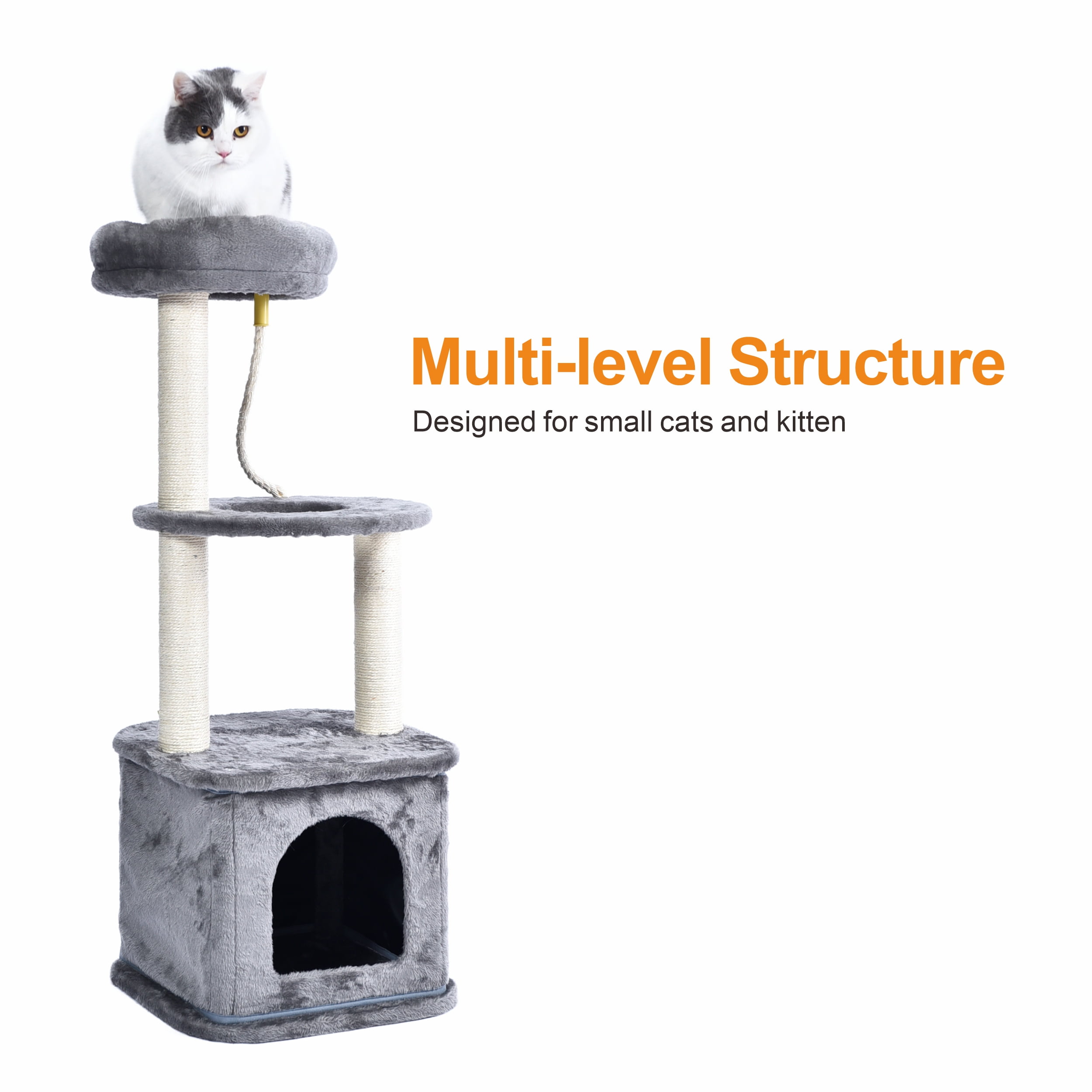 Vibrant Life 4-Level Cat Tree Tower with Condo and Sisal Post, Gray, 39.4 in