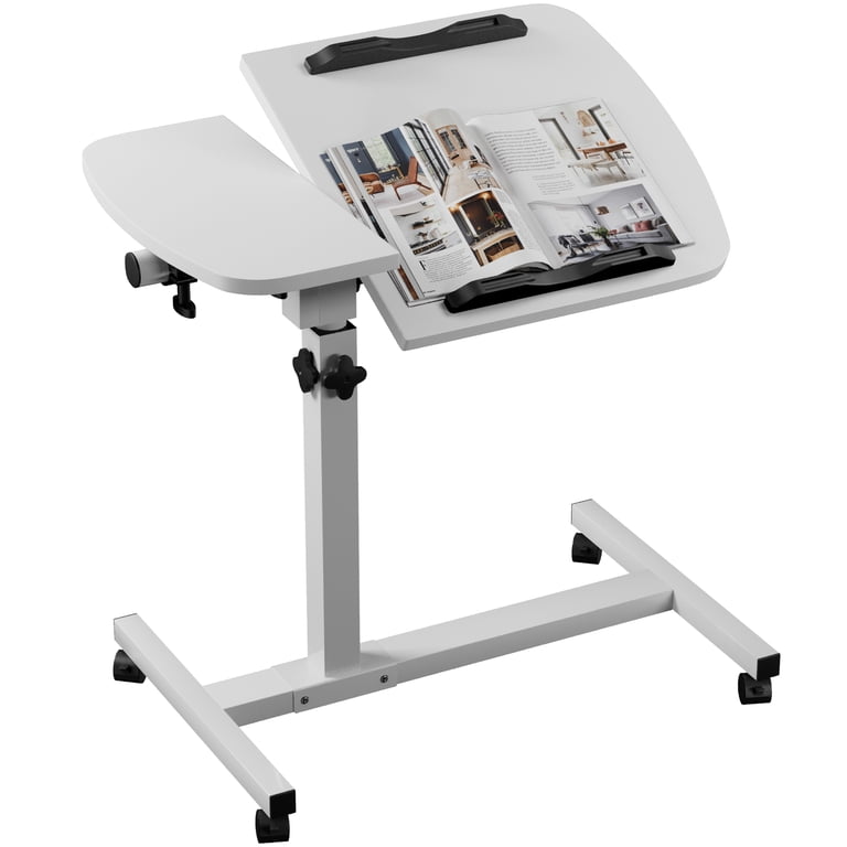 Warmiehomy Adjustable Overbed Table On Wheels - 67-91cm Height, Large Desktop For Laptop, Bed, Or Sofa (Black & Oak)