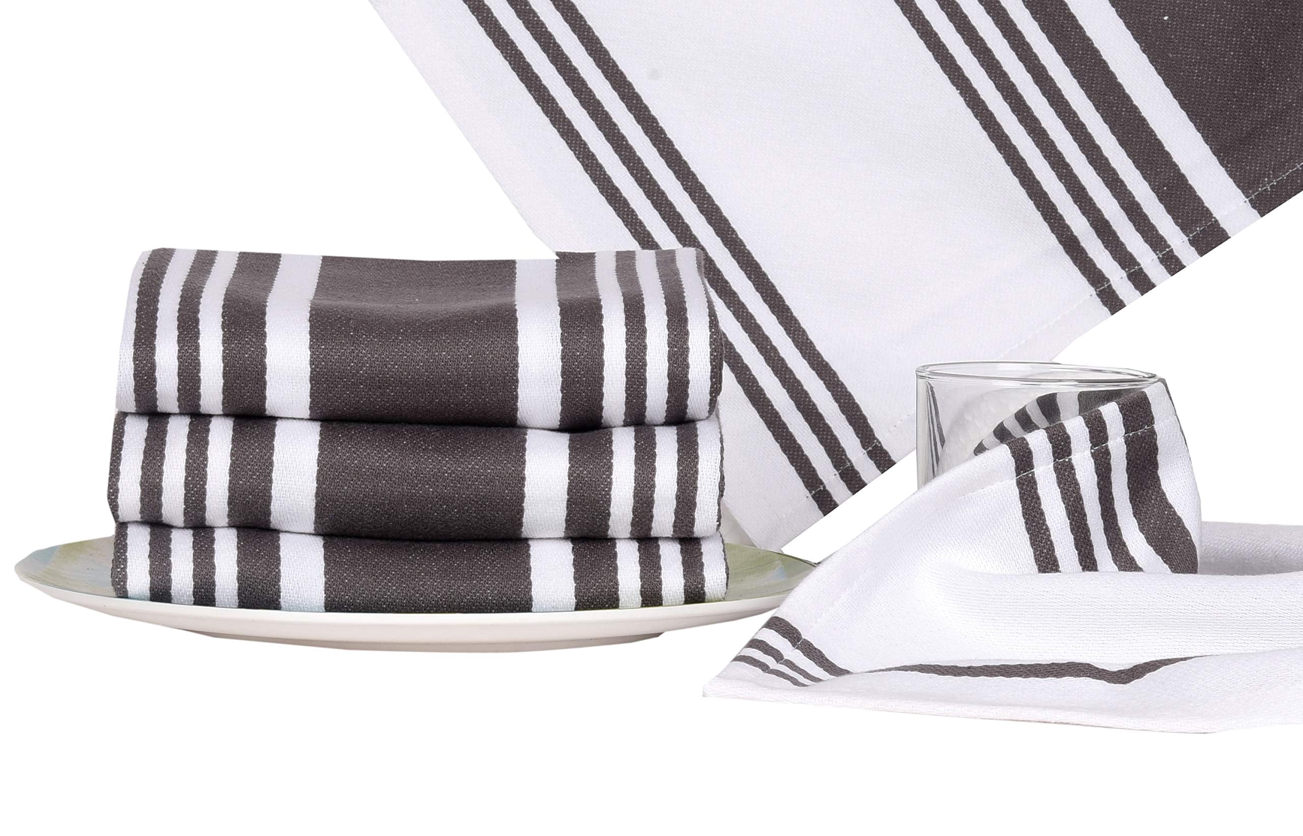 Urban Villa Kitchen Towels 100% Cotton set of 6,Highly Absorbent Quick Drying Super Soft Premium Dish Towel for kitchen with Hanging Loop Hand & Tea Towels - 20x30 Inch, (Dove Grey & White, Striped)