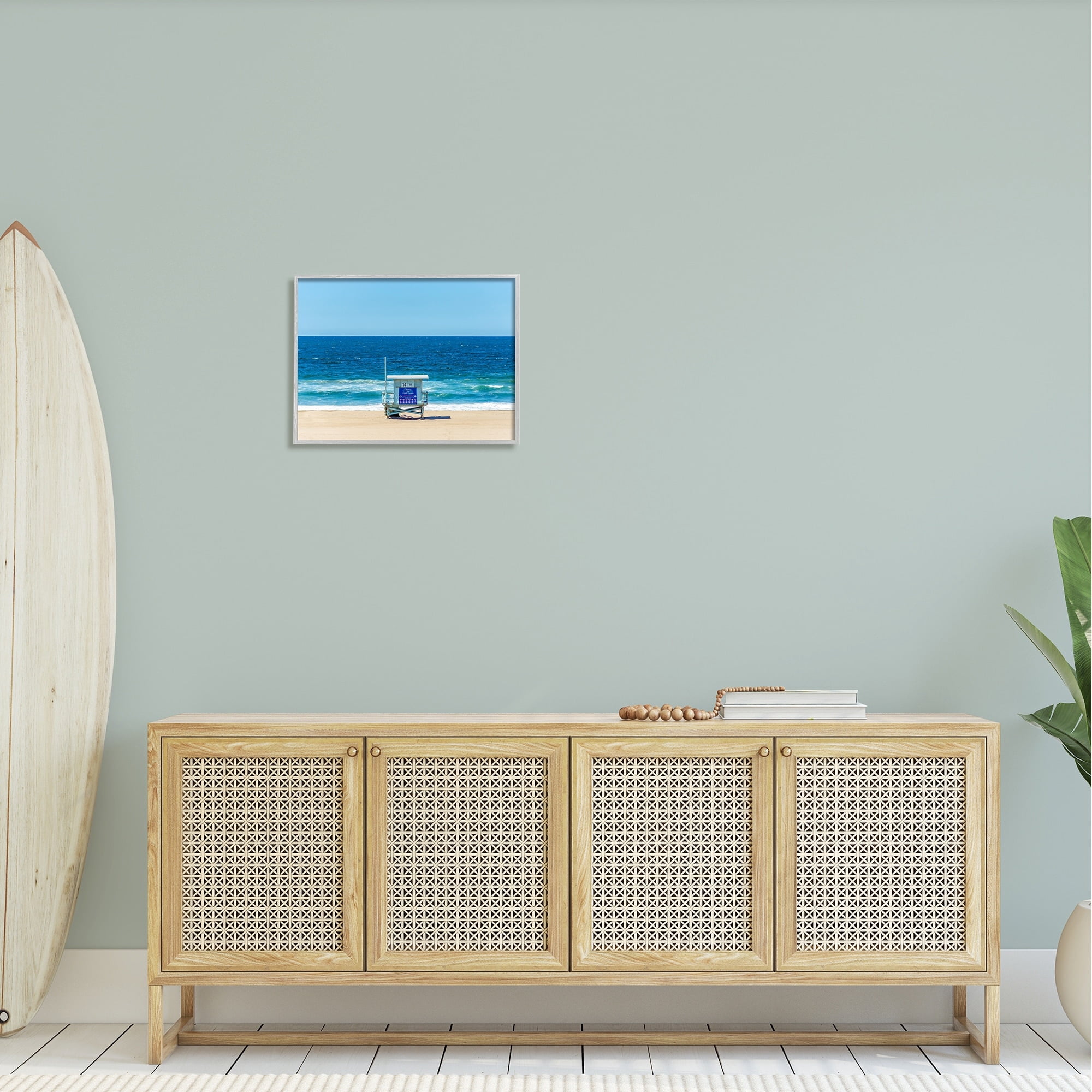 Stupell Industries Vivid Blue Beach Water Waves Coastline Hut Photograph Gray Framed Art Print Wall Art, Design by Jeff Poe Photography