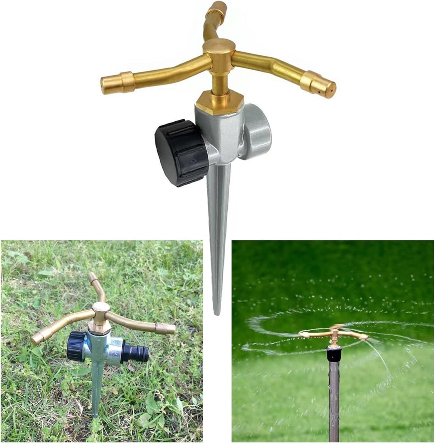 3 Arm Sprinkler Stake 360 Degree Automatic Rotary Sprayer with Spike Water Sprinkler 3 Arm Sprinkler Ground Stake Large Yard Area Watering for Efficient Garden Irrigation and Lawns Watering,2 Pack
