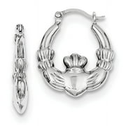 JEWELRYPOT 925 Sterling Silver Rhodium Plated 3/5in Claddagh Hollow Hoop Earrings (0.7IN x 0.6IN )